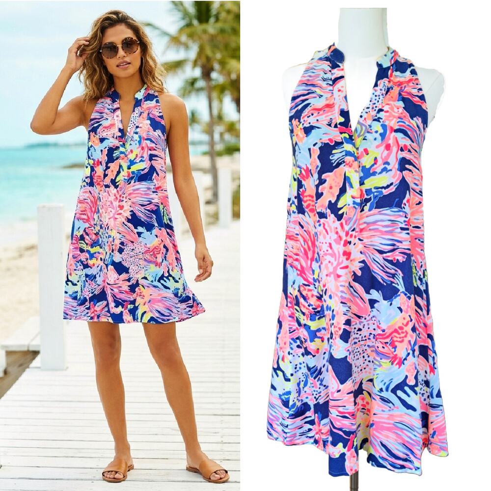 LILLY PULITZER Anne Swing Dress Size XS Indigo Sunken Treasure Summer Beachy